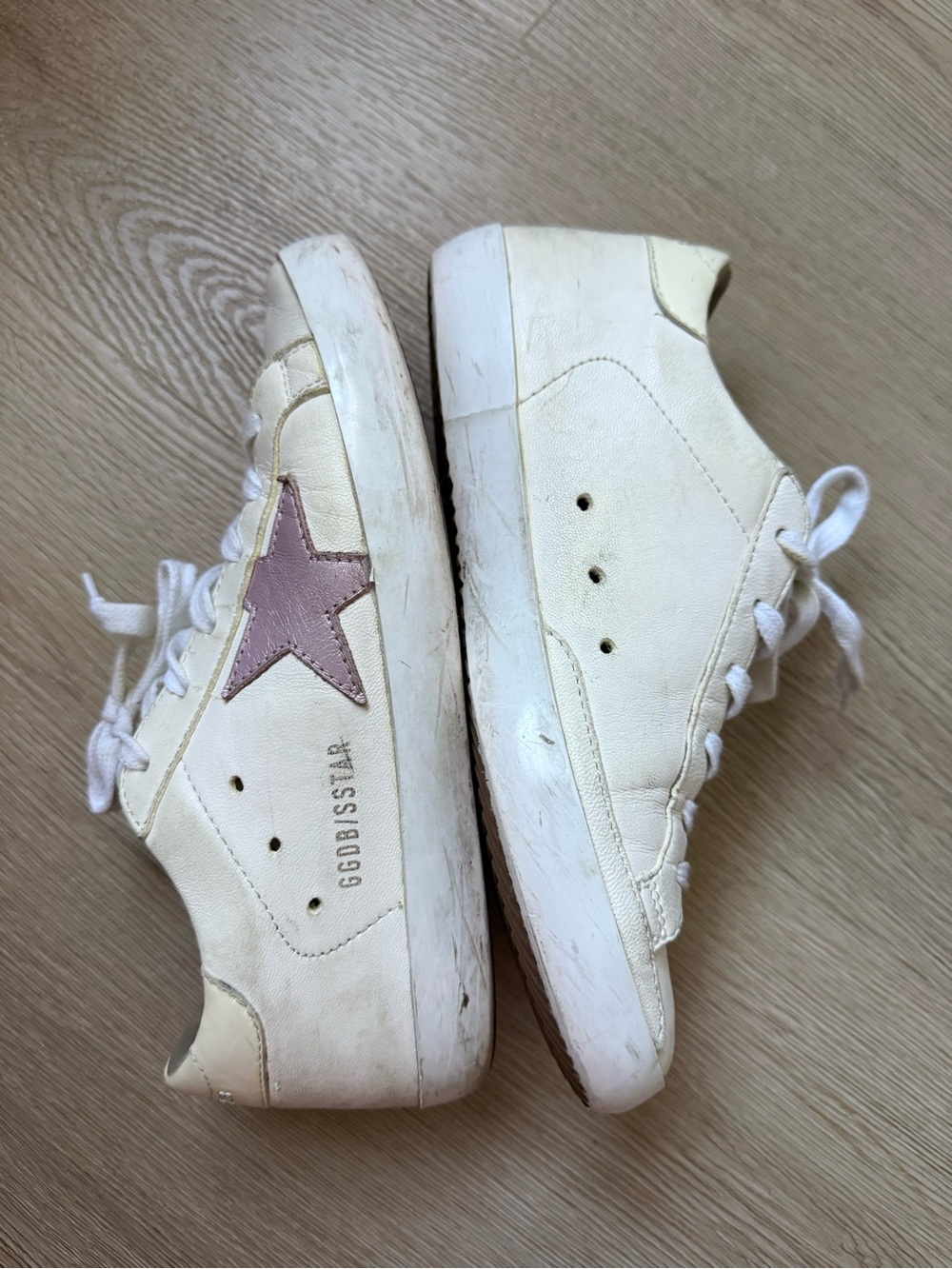 Golden Goose White Sneakers with Pink Star